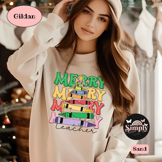 Merry Merry Merry Teacher Crayons Tree