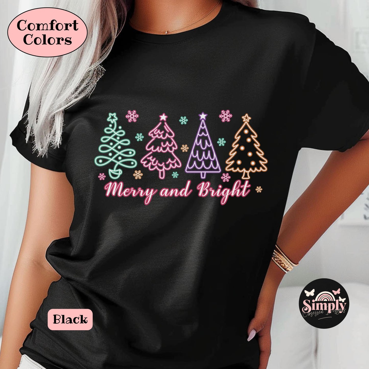 Neon Christmas Trees Merry and Bright Tee