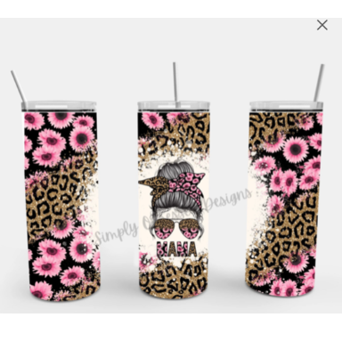 Mama Messy Bun Pink floral & leopard